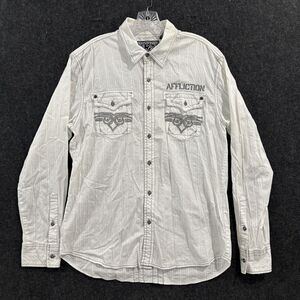 Affliction Black Premium Shirt Men's Large White Live Fast Buckle Embroidered